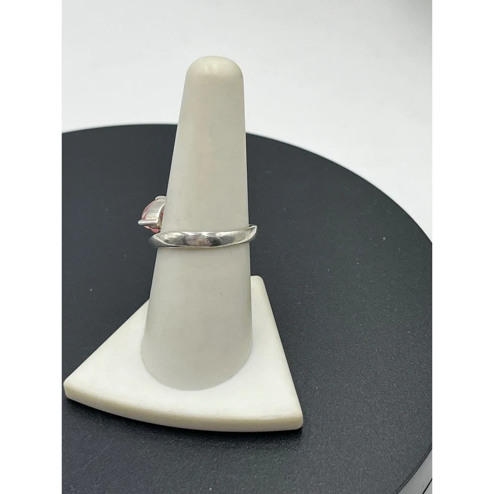 Sterling‎ Silver 925 Double Heart Pink Ice Gemstone Faux Bypass Ring Sz 8.25